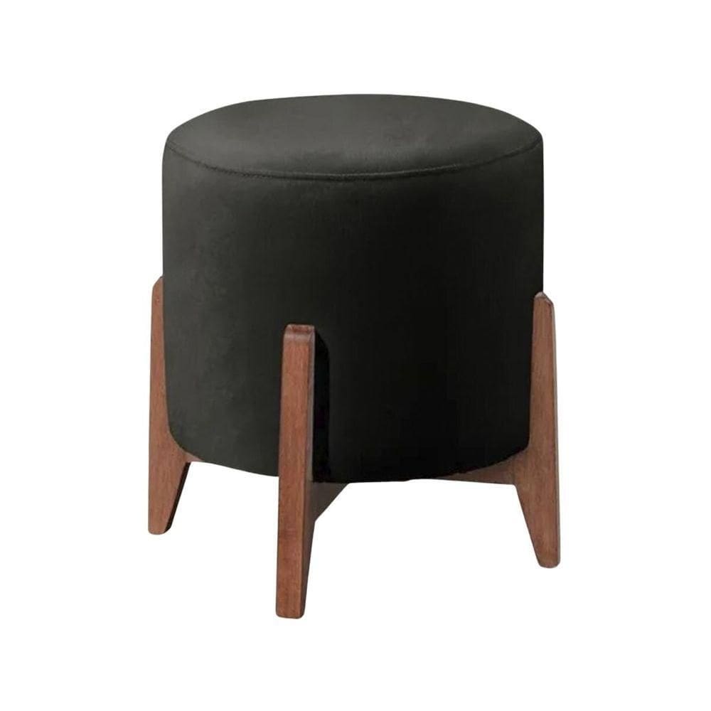 Puff Estofado Decorativo Para Sala Redondo Londres Corino preto