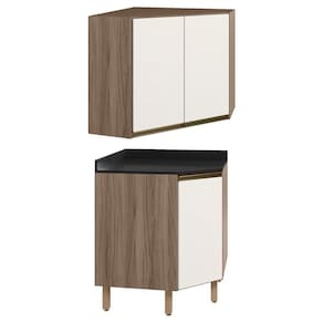 Armario E Balcao Canto Obliquo 75cm Mdf Kali Carvalho Toq Off White Cetim Nicioli Carvalho Toq Off White Cetim
