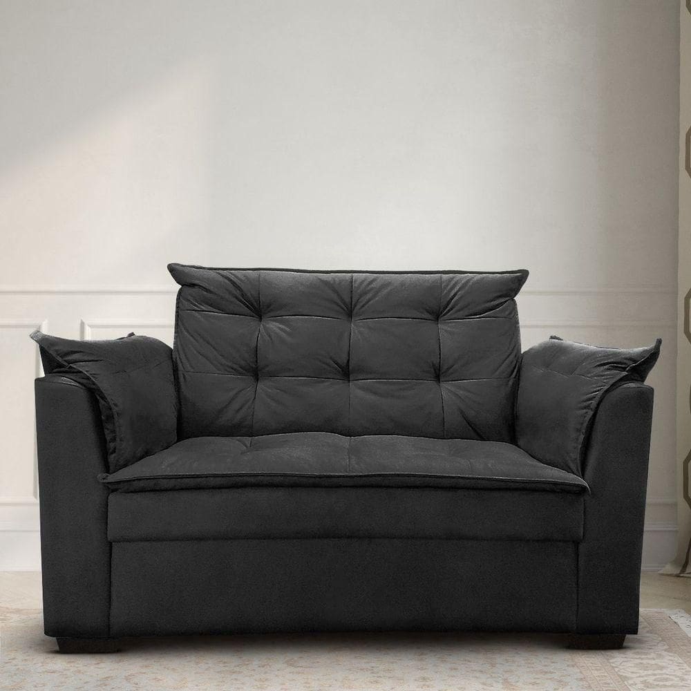 Sofá 2 Lugares Para Sala Moderno Confortável Alicia Suede preto