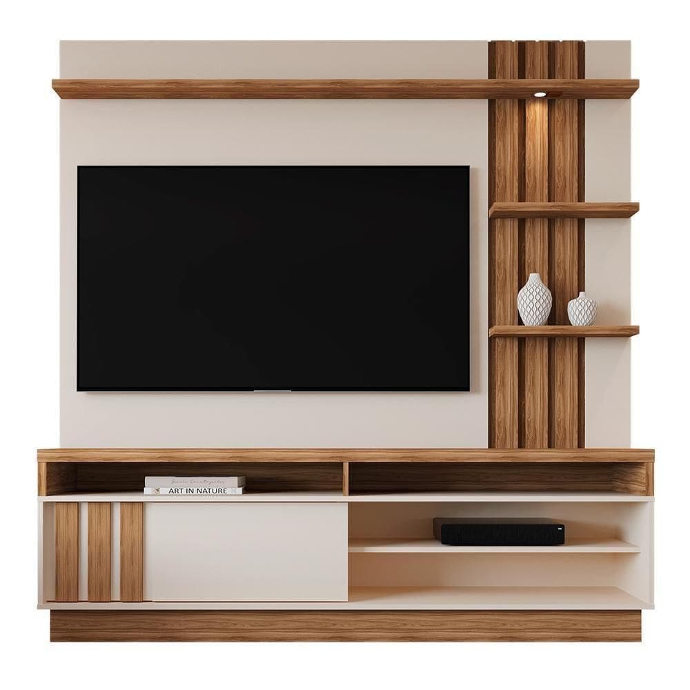 Estante Home Mariana 180cm Pérola Metalizado-amêndoa Para Até 55? - Mobler Pérola Metalizado-amêndoa