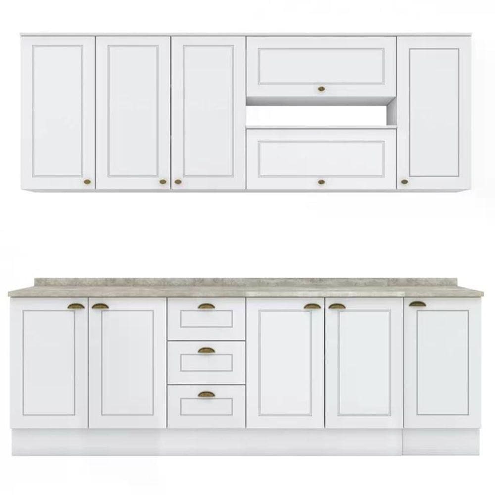 Cozinha Completa Americana 9 Peças Sem Vidro Branco - Móveis Henn Branco