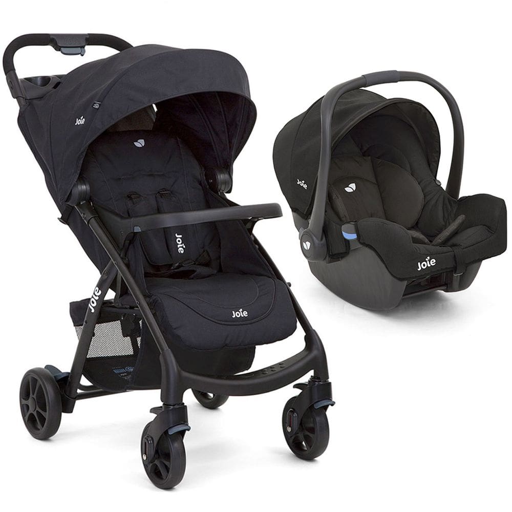 Carrinho de Bebê Joie Muze lx Berço Passeio com Bebê Conforto Juva Travel System Reclinável Leve Compacto Dobrável Para Viagem 0 a 15 Kg Preto Coal