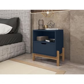 Mesa De Cabeceira C/ Nicho E Gaveteiro Porta Itens Aurora Azul Cobalto