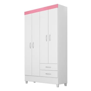 Guarda-roupa Solteiro 4 Portas 2 Gavetas 110cm Multimóveis Cr35281 Branco/rosa