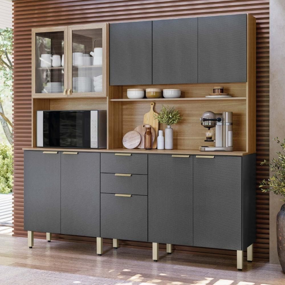 Armário De Cozinha Compacta 198cm Multimóveis Cr20468 Amêndola Grafito