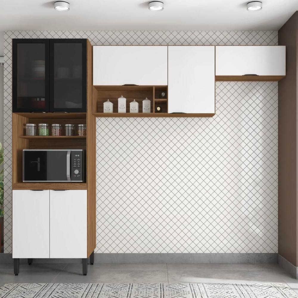 Armário De Cozinha Modulada Compacta 260cm 3 Pçs Multimóveis Cr20471 Amêndola Branco