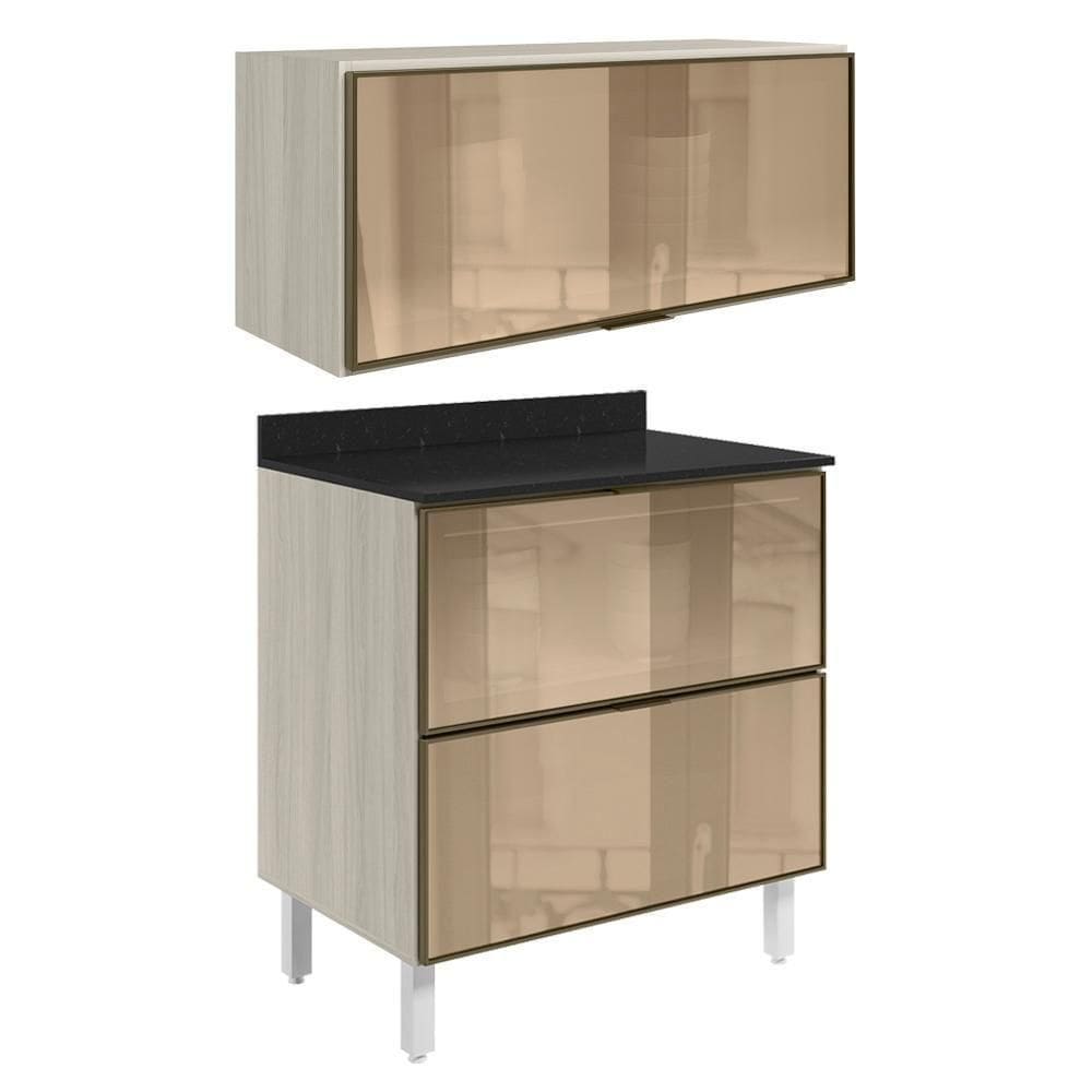Armario Aereo E Balcao Em Vidro 1 Porta 2 Gavetas 80cm Mdf Kali Nicioli Bianco Toq