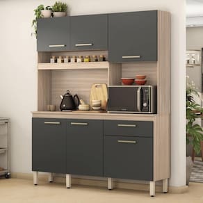 Armário De Cozinha Compacta 160cm Multimóveis CR20466 Avena Grafito