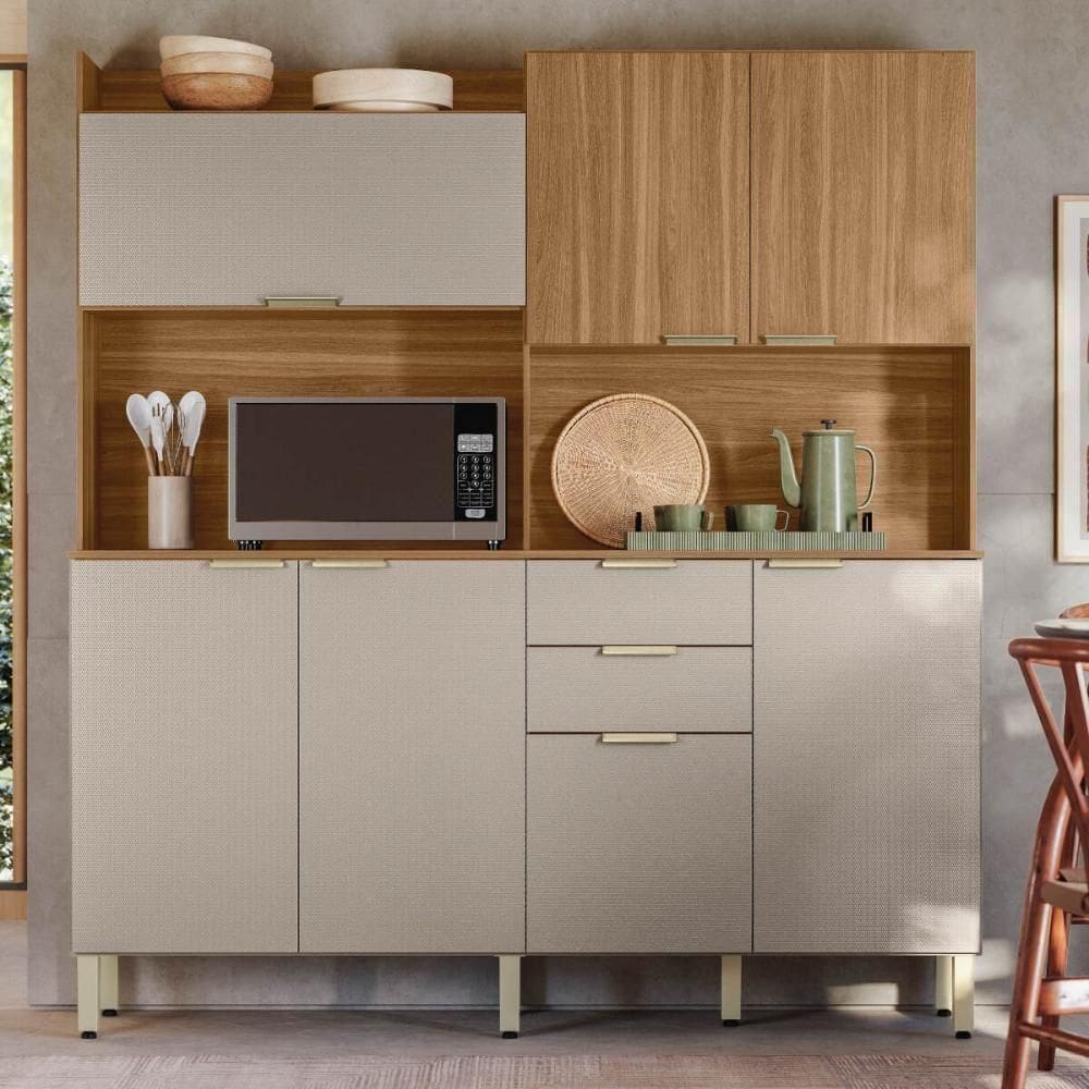 Armário De Cozinha Compacta 178cm Multimóveis Cr20470 Amêndola Nude