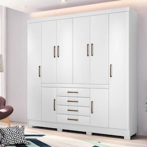 Guarda-roupa Casal 8 Portas 4 Gavetas 201cm Multimóveis Cr35288 Branco