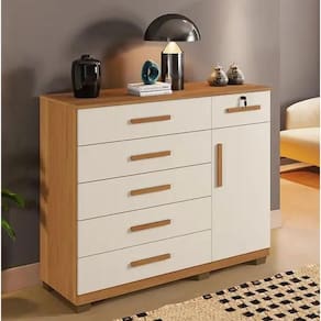 Cômoda Milão 6 Gavetas 1 Porta Benetil Móveis - Cinamomo/off