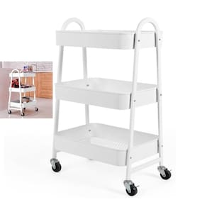 Carrinho Multiuso Organizador Brinquedos Sala Cozinha Manicure 3 Prateleiras Auxiliar Em Aço Branco