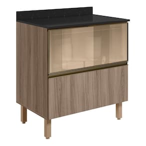 Balcao Tampo 2g Vidro 80cm Mdf Kali 16415 Nicioli Carvalho Toq