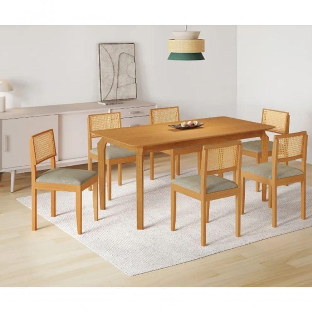 Mesa Alegra 6 Cadeiras Jade 1,80 Linho Cinza Jcm - Cinamomo