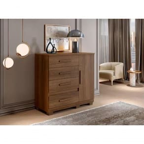 Cômoda New Florença 4 Gavetas 1 Porta Benetil Móveis - Imbuia