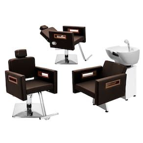 Kit Salão de Beleza 1 Cadeira Fixa + 1 Reclinável Quadrada + 1 Lavatório Tunísia