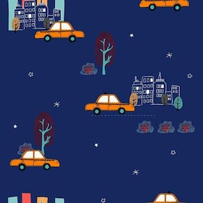 Papel De Parede Infantil De Carros, Azul Marinho Com Amarelo