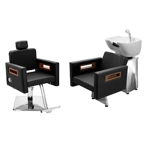 Kit Salão de Beleza 1 Cadeira Reclinável Quadrada + 1 Lavatório Base Inox Tunísia