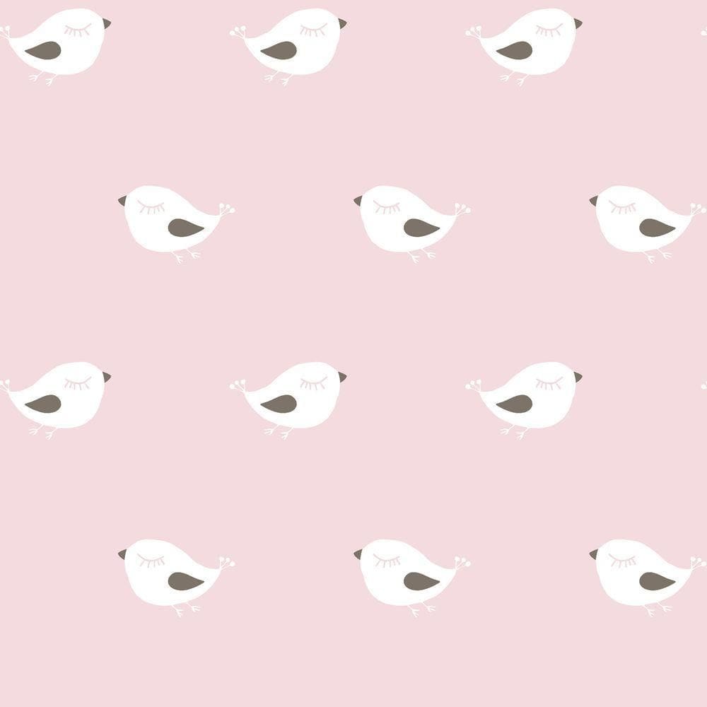 Papel De Parede Infantil Passarinhos Branco E Rosa Ff4007