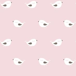Papel De Parede Infantil Passarinhos Branco E Rosa Ff4007