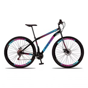 Bicicleta Aro 29 Shimano Traseiro Aço 21 Velocidades Marchas Cor:azul E Rosa