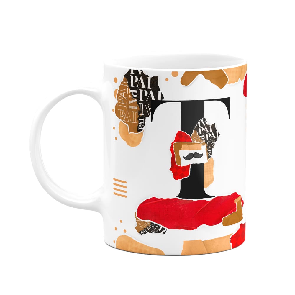 Caneca do Pai - Inicial do nome letra T - Bg-Red