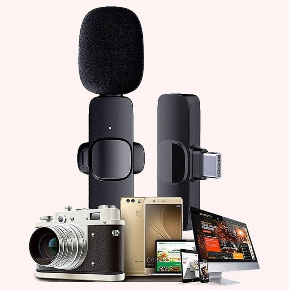 Microfone Lapela Wireless Sem Fio Conexão Usb Tipo C