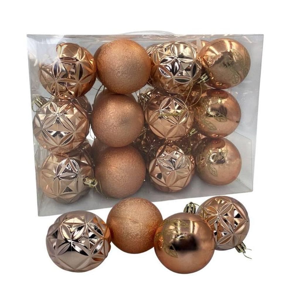 Kit Com 24 Bolinhas 06Cm Rosê Gold Enfeite Árvore De Natal