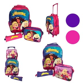 Kit Mochila Escolar Com Rodinha 3 Peças Princesas Rosa/Roxo