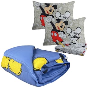 Kit Jogo De Cama Infantil Malha + Edredom Mickey Mouse Casal Disney 4 Peças Portallar
