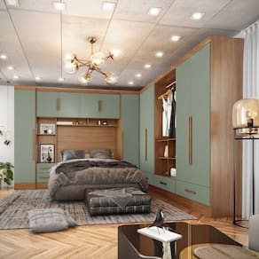Quarto Modulado Casal Completo 6 Peças 6 Portas 5 Gavetas Com Maleiro Smart Plus Espresso Móveis Cinamomo / Verde