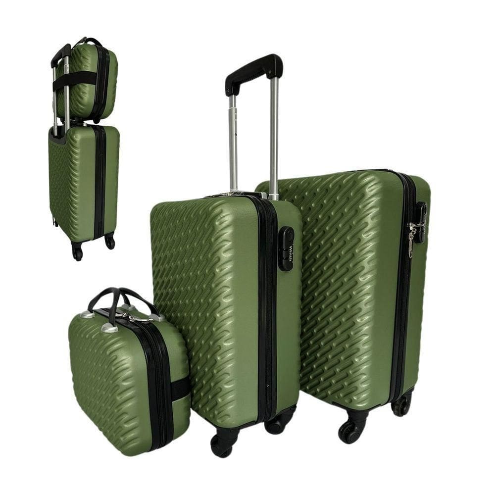 Kit 3 Malas De Viagem Verde Alça Telescópica Com Cadeado