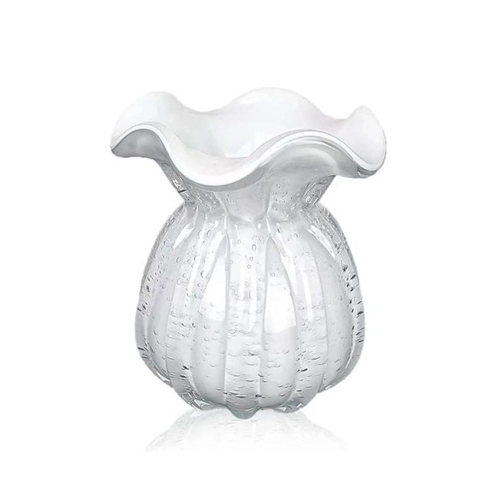 Vaso De Vidro Murano Trouxinha Veneza 11x11x11,5cm - Jolitex MEK - Branco
