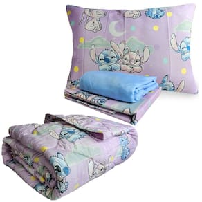 Kit Jogo de Cama + Edredom Infantil Stitch Solteiro Estampado Com 4 pecas Lepper