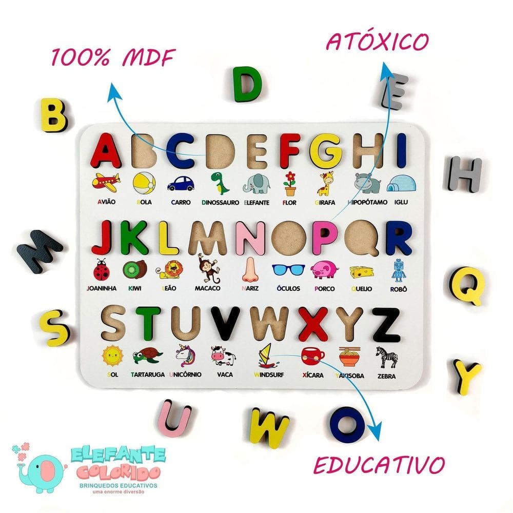 Alfabeto Ilustrado 3D - Educativo Pedagógico Encaixe