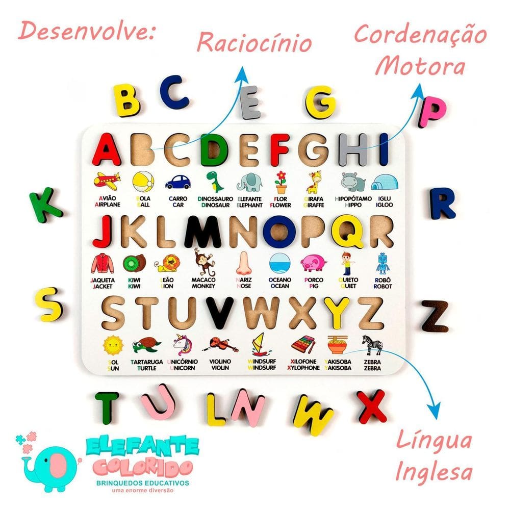 Alfabeto Bilíngue Ilustrado 3D - Brinquedo Educativo