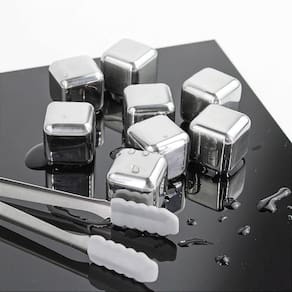 Kit Gelo de Aço Inox Whisky Drinks com 8 Cubos e Pegador