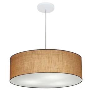 Lustre Pendente Cilíndrico Md-4217 Cúpula em Tecido 50x15cm Palha - Bivolt
