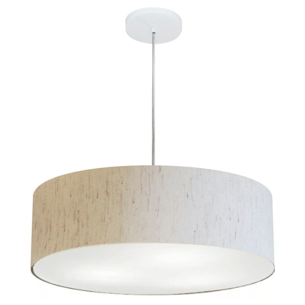 Lustre Pendente Cilíndrico Md-4217 Cúpula em Tecido 50x15cm Linho Bege - Bivolt