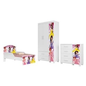 Conjunto Roupeiro/Cômoda/Cama Juvenil Livia Princesa - VJ Móveis