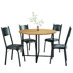 Conjunto de Mesa Sala de Jantar com 4 Cadeiras Tampo Redondo 1m Madeirado Liz Preto Floral Artefamol
