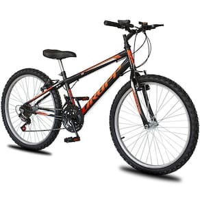 Bicicleta Aro 26 Dropp Sport Infantil Adulto18 Vel Marchas Freio V-brake - Preto e Laranja