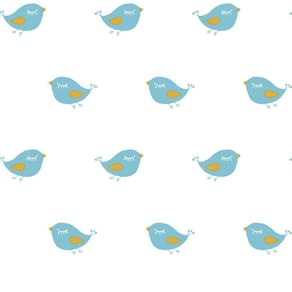 Papel De Parede Infantil Passarinhos Branco E Azul Ff4006