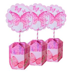 Kit 10 Centro de Mesa Decorativo Personalizado Jardim encantado Temático Rosa Borboletas
