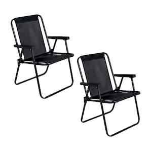 Kit 2 Cadeiras de Praia Alta Dobrável Aço Preto 110Kg - 2059 Mor