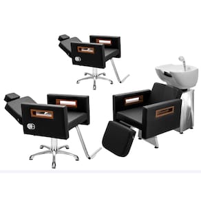 Kit Salão de Beleza 2 Cadeiras Reclináveis Estrela + 1 Lavatório C/Ap Base Inox Tunísia