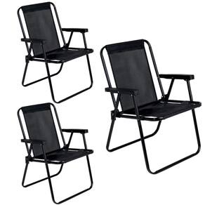 Kit 3 Cadeiras de Praia Alta Dobrável Aço Preto 110Kg - 2059 Mor