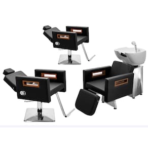 Kit Salão de Beleza 2 Cadeiras Reclináveis Quadrada + 1 Lavatório C/Ap Base Inox Tunísia