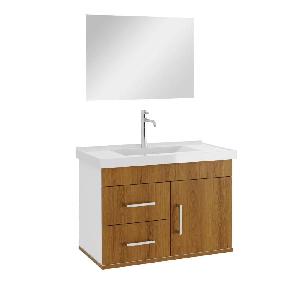 Gabinete para Banheiro com Espelho 63cm Freijo e Branco Astral Design