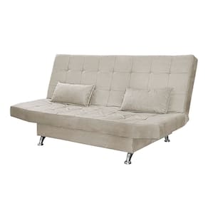 Sofá Cama Casal Com Almofadas 3 Lugares Chicago Suede Bege